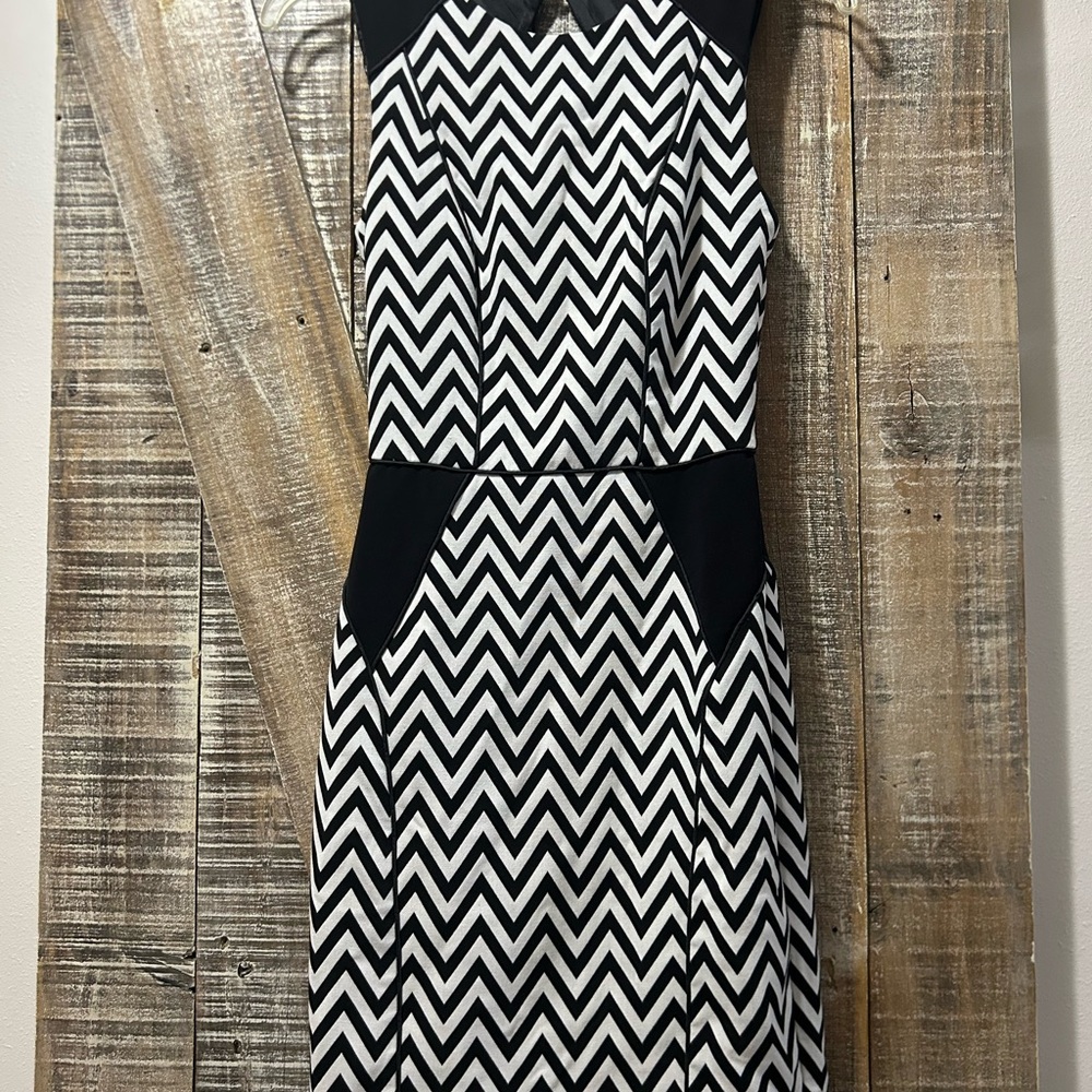 H&M Black and White Chevron Halter Midi Dress